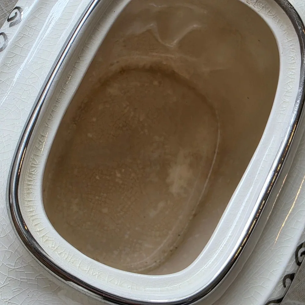 Georgian Gibsons‎ England Teapot Large Pink Roses Cream Silver Trim Vintage
